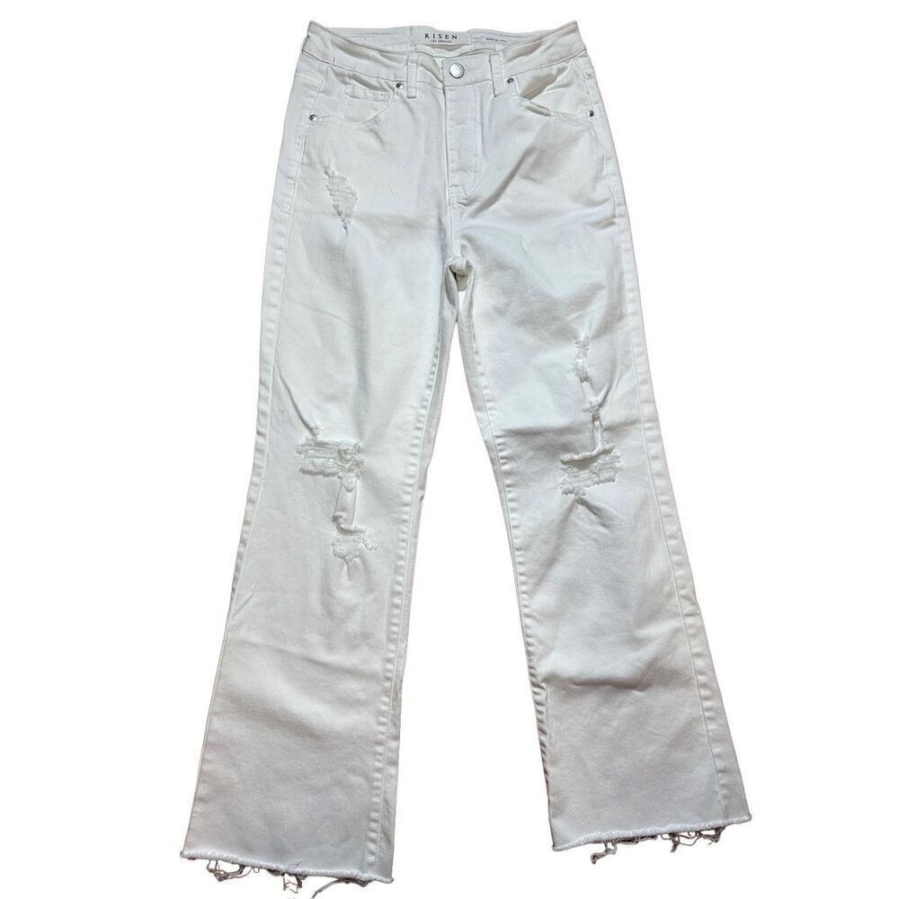 Risen Los Angeles‎ High Rise Distressed White Wide Leg Dad Jeans Sz 28